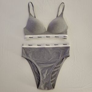 NWOT Hanes Originals Gray Bralette and High-Waist Panty Set
